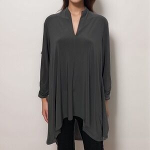 CLARA SUNWOO Charcoal V-Neck Flowing Tunic Blouse